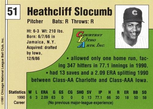 1991 Vine Line Chicago Cubs #NNO Heathcliff Slocumb Back