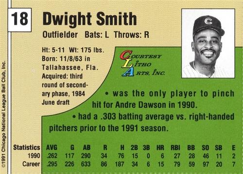 1991 Vine Line Chicago Cubs #NNO Dwight Smith Back