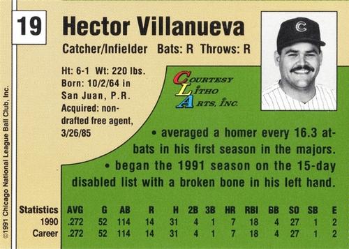 1991 Vine Line Chicago Cubs #NNO Hector Villanueva Back
