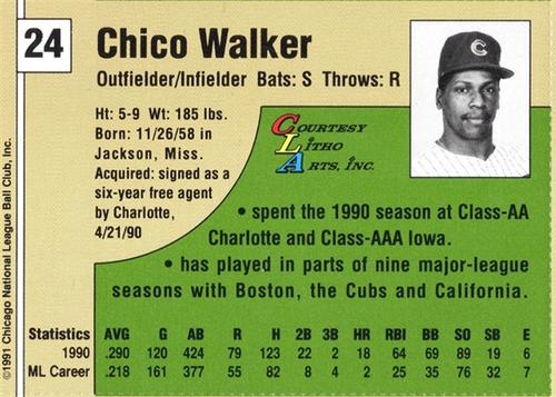 1991 Vine Line Chicago Cubs #NNO Chico Walker Back