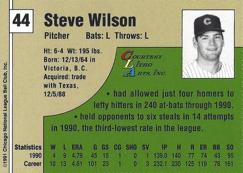 1991 Vine Line Chicago Cubs #NNO Steve Wilson Back