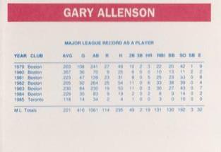 1992 Dunkin' Donuts Boston Red Sox #NNO Gary Allenson Back