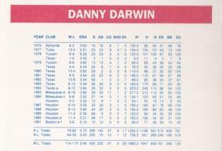 1992 Dunkin' Donuts Boston Red Sox #NNO Danny Darwin Back