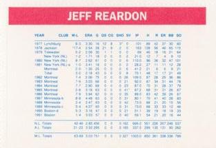 1992 Dunkin' Donuts Boston Red Sox #NNO Jeff Reardon Back