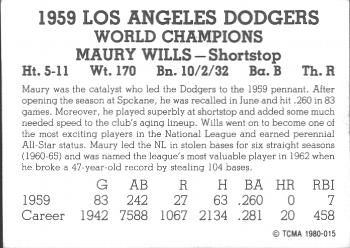 1980 TCMA 1959 Los Angeles Dodgers Black & White #015 Maury Wills Back