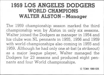 1980 TCMA 1959 Los Angeles Dodgers Black & White #026 Walter Alston Back