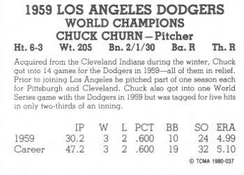1980 TCMA 1959 Los Angeles Dodgers Black & White #037 Chuck Churn Back