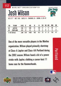 2002 Upper Deck Minor League #112 Josh Wilson Back