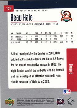 2002 Upper Deck Minor League #126 Beau Hale Back