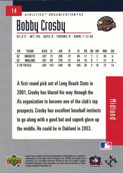 2002 Upper Deck Minor League #14 Bobby Crosby Back