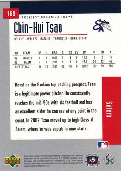 2002 Upper Deck Minor League #169 Chin-Hui Tsao Back