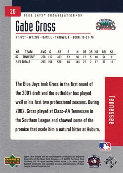 2002 Upper Deck Minor League #20 Gabe Gross Back