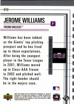 2002 Upper Deck Minor League #213 Jerome Williams Back