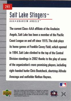 2002 Upper Deck Minor League #241 Salt Lake Stingers Back