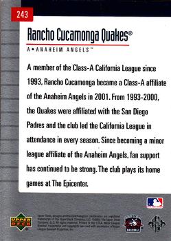 2002 Upper Deck Minor League #243 Rancho Cucamonga Quakes Back
