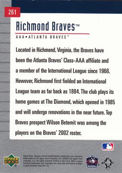 2002 Upper Deck Minor League #261 Richmond Braves Back