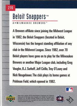 2002 Upper Deck Minor League #270 Beloit Snappers Back
