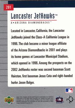 2002 Upper Deck Minor League #291 Lancaster JetHawks Back