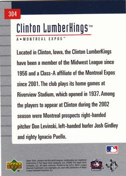 2002 Upper Deck Minor League #304 Clinton LumberKings Back