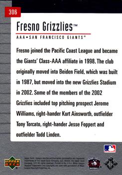 2002 Upper Deck Minor League #306 Fresno Grizzlies Back