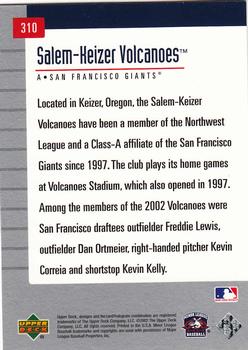 2002 Upper Deck Minor League #310 Salem-Keizer Volcanoes Back