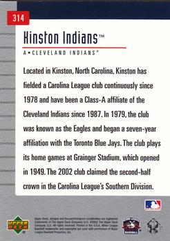2002 Upper Deck Minor League #314 Kinston Indians Back