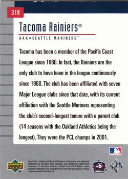 2002 Upper Deck Minor League #318 Tacoma Rainiers Back