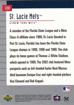2002 Upper Deck Minor League #330 St. Lucie Mets Back