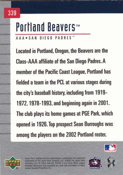 2002 Upper Deck Minor League #339 Portland Beavers Back