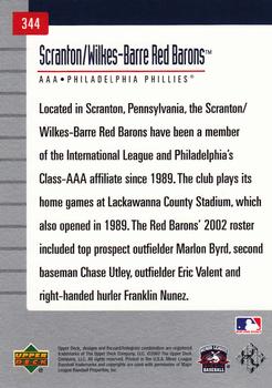 2002 Upper Deck Minor League #344 Scranton/Wilkes-Barre Red Barons Back