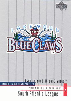 2002 Upper Deck Minor League #347 Lakewood BlueClaws Front