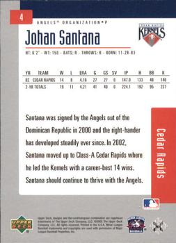2002 Upper Deck Minor League #4 Johan Santana Back
