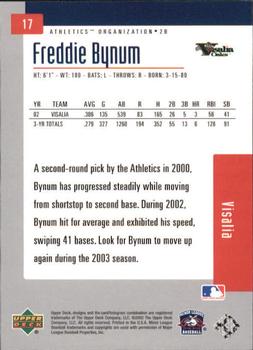 2002 Upper Deck Minor League #17 Freddie Bynum Back