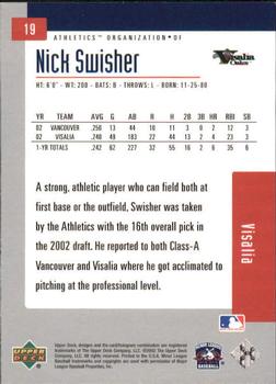 2002 Upper Deck Minor League #19 Nick Swisher Back