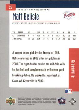 2002 Upper Deck Minor League #27 Matt Belisle Back