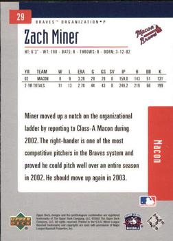 2002 Upper Deck Minor League #29 Zach Miner Back