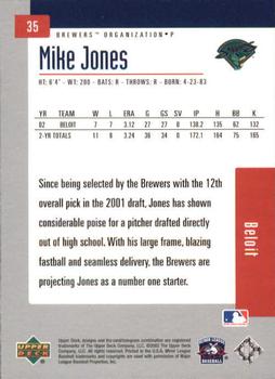 2002 Upper Deck Minor League #35 Mike Jones Back