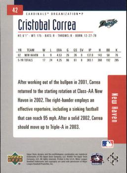 2002 Upper Deck Minor League #42 Cristobal Correa Back