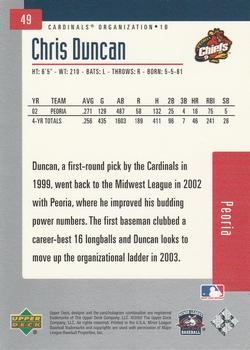 2002 Upper Deck Minor League #49 Chris Duncan Back
