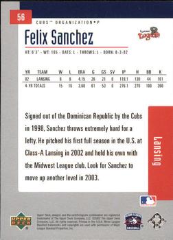 2002 Upper Deck Minor League #56 Felix Sanchez Back