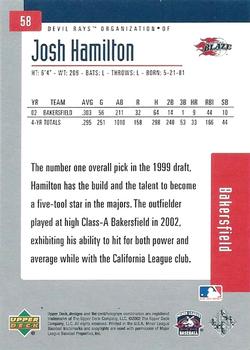 2002 Upper Deck Minor League #58 Josh Hamilton Back