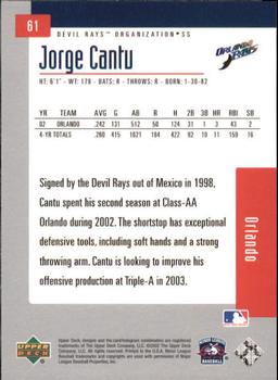 2002 Upper Deck Minor League #61 Jorge Cantu Back