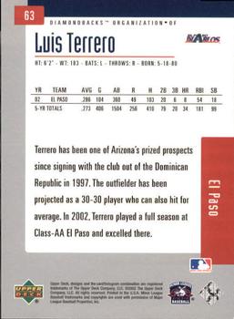 2002 Upper Deck Minor League #63 Luis Terrero Back