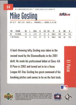 2002 Upper Deck Minor League #64 Mike Gosling Back