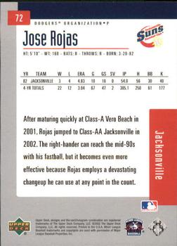 2002 Upper Deck Minor League #72 Jose Rojas Back