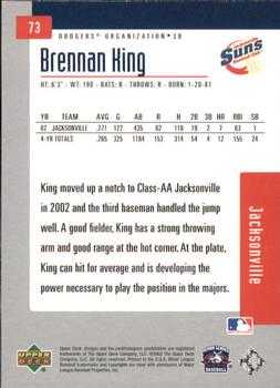 2002 Upper Deck Minor League #73 Brennan King Back