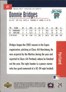 2002 Upper Deck Minor League #81 Donnie Bridges Back