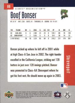 2002 Upper Deck Minor League #86 Boof Bonser Back