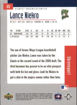 2002 Upper Deck Minor League #89 Lance Niekro Back