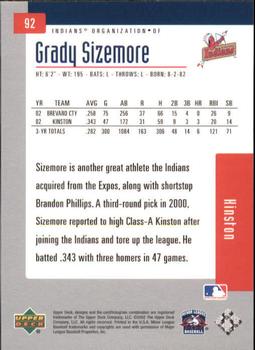 2002 Upper Deck Minor League #92 Grady Sizemore Back